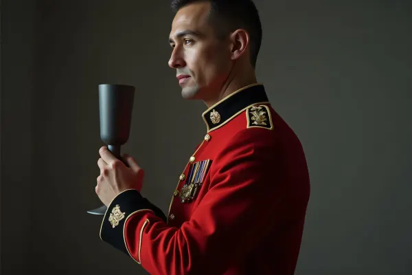 Man in Military Uniform Holding Flute Glass