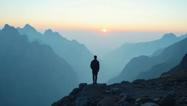Man Overlooking Mountains at Dawn