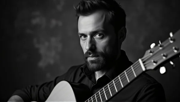 Man Playing Acoustic Guitar Portrait Black and White