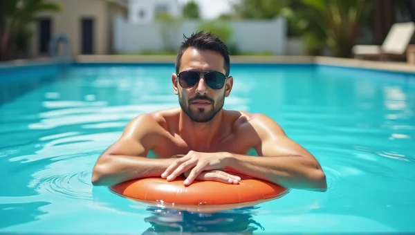 Man Poolside Relaxing In Sunglasses Under Sunlight