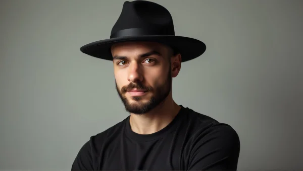 Man Portrait with Black Hat in Studio Light