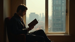 Man Reading Book By Window In Cozy Room