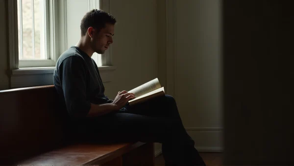 Man Reading Book on Wooden Bench in Soft Light