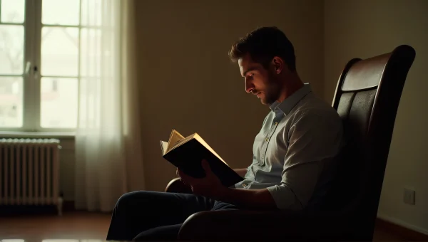 Man Reading Hardcover Book in Warm Indoor Light
