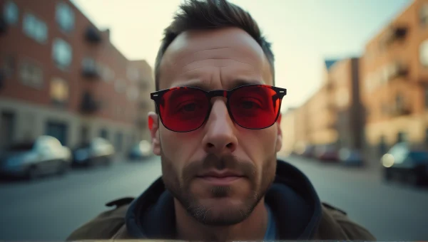 Man in Red Sunglasses Urban Profile Shot