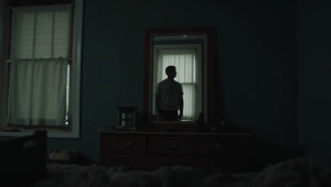Man Reflecting in Dim Bedroom Light