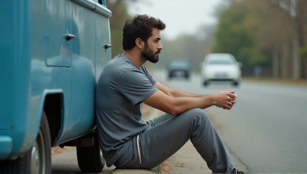 Man Relaxing by Vintage Car in Soft Light