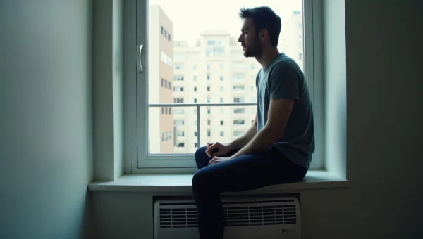 Man Relaxing by Window with Air Conditioner Unit