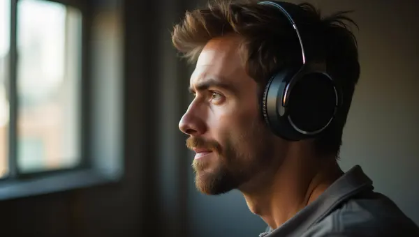 Man Relaxing with Headphones in Urban Loft