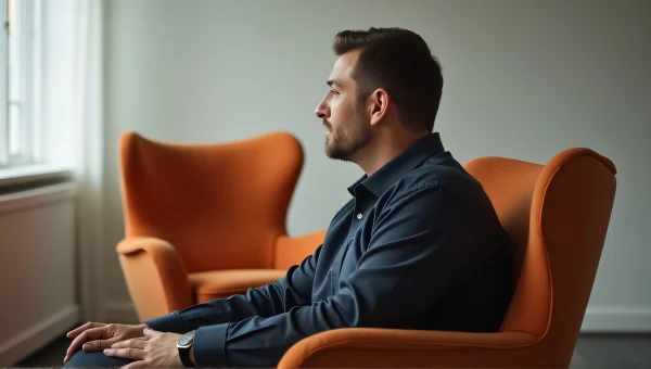 Man Relaxing in Orange Armchair Indoor Setting