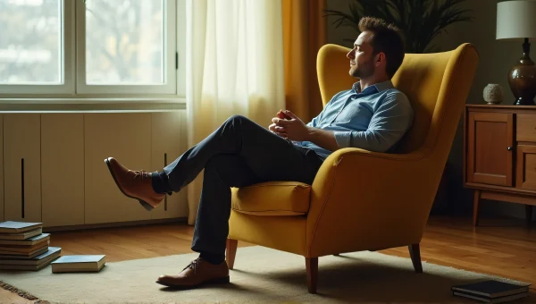 Man Relaxing in Sunlit Living Room Armchair