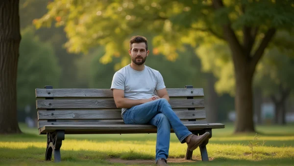 Man Relaxing on Wooden Bench in Park