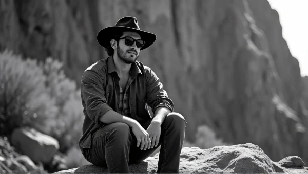 Man Resting on Rock With Hat and Sunglasses