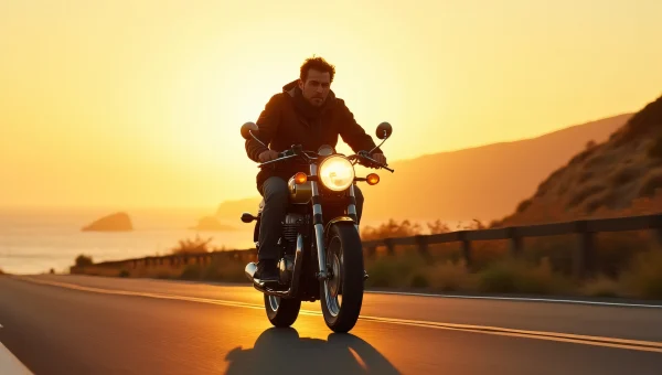 Man Riding Vintage Motorcycle Coastal Highway Sunset