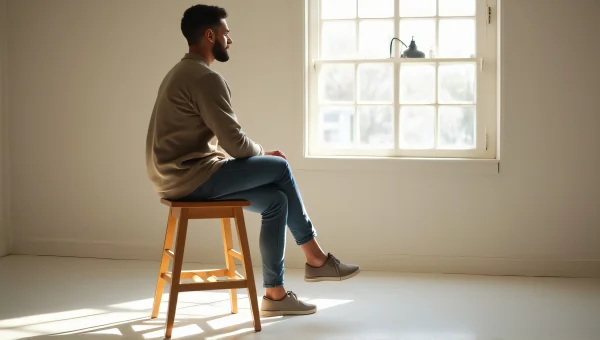 Man Seated on Stool in Sunlit Studio