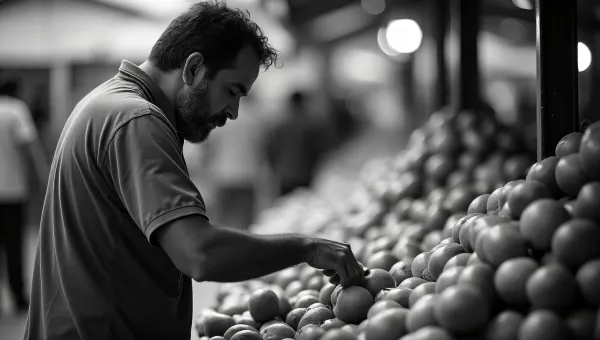 Man Selecting Fresh Fruits At Market Stall