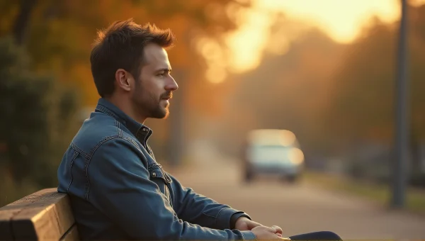 Man Sitting on Bench in Golden Hour Light