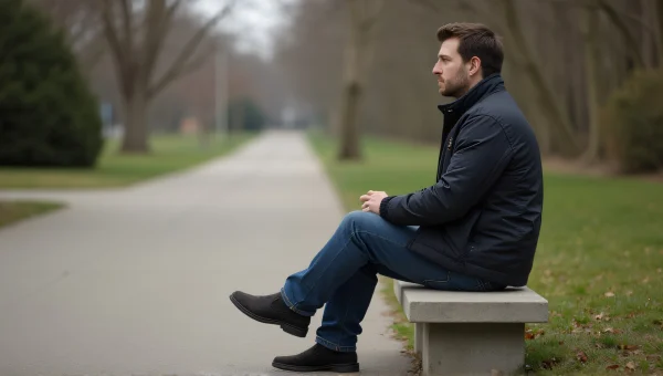 Man Sitting On Bench In Park With Pathway