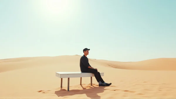Man Sitting In Desert Dunes Under Bright Sky