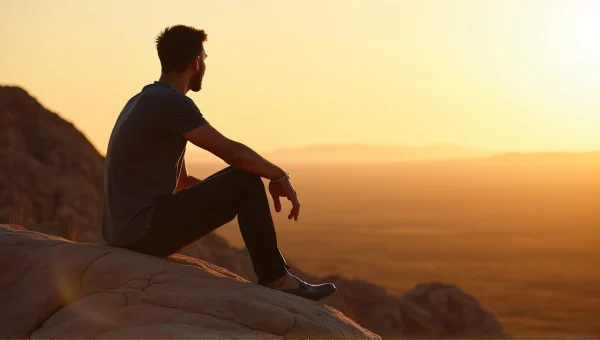 Man Sitting on Rock at Golden Hour Light