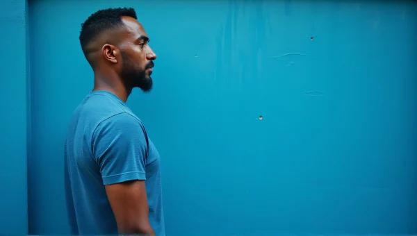 Man Standing Against Blue Wall Urban Portrait