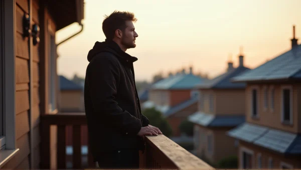 Man Standing on Balcony at Sunset View
