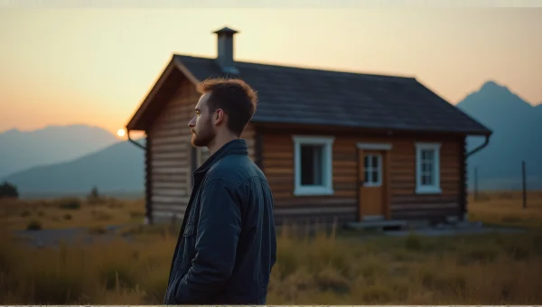 Man Standing Near Wooden House at Dusk