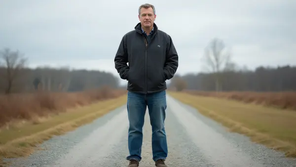 Man Standing Outdoors on Gravel Path Portrait