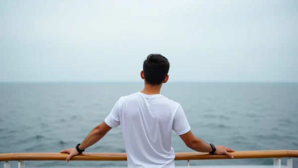 Man Standing on Wooden Deck Facing Horizon
