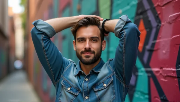 Man Stretching Arms in Urban Graffiti Alley