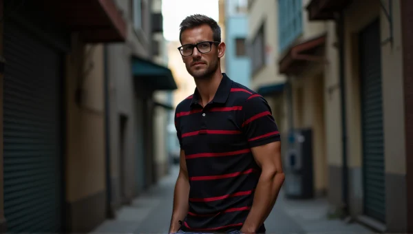 Man In Striped Polo Shirt Urban Alley Scene