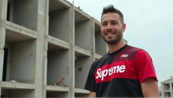 Man in Supreme Shirt by Concrete Building