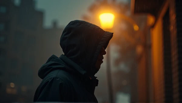 Man Under Streetlamp Wearing Hooded Jacket