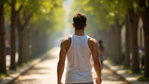 Man Walking On Tree-Lined Pathway At Midday
