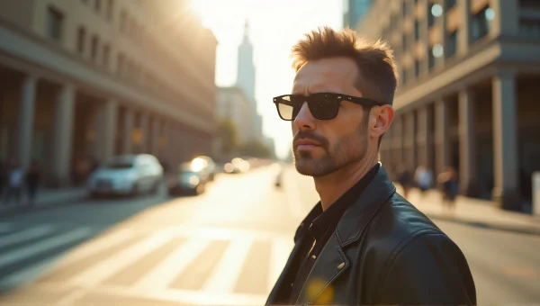 Man Wearing Sunglasses at Urban Crosswalk