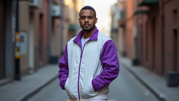 Man in White and Purple Jacket Urban Portrait