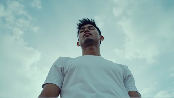 Man in White T-Shirt Against Dramatic Sky