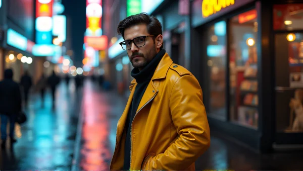 Man In Yellow Jacket Eyeglasses Urban Sidewalk