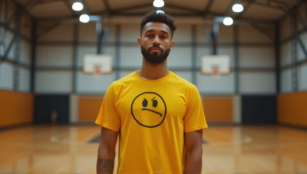 Man in Yellow Pac-Man T-Shirt on Basketball Court