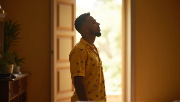 Man in Yellow Shirt Relaxing by Sunlit Doorway