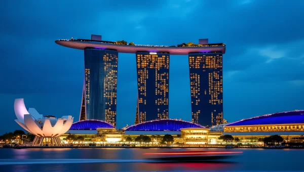 Marina Bay Sands Dusk View With Infinity Pool