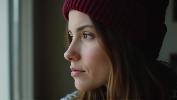 Maroon Beanie Portrait Woman Soft Lighting