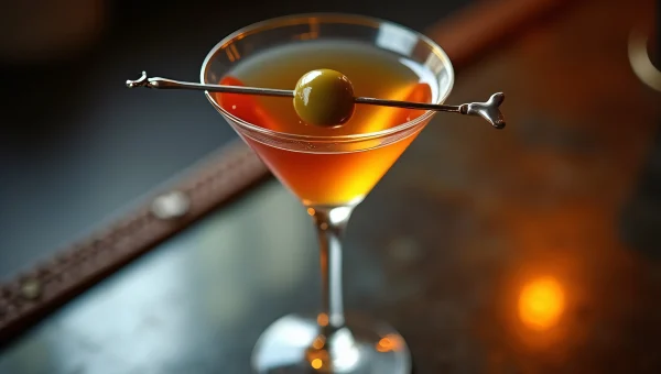 Martini Cocktail With Olive Garnish On Bar