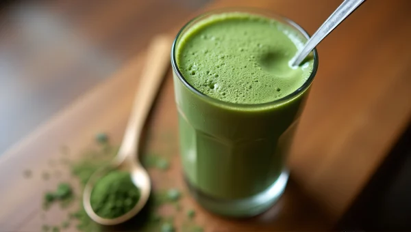 Matcha Drink Close-Up Glass Tea Leaves Spoon