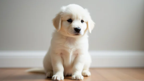 Medium-Coated Puppy Sitting on Wooden Floor
