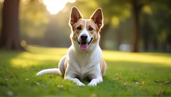 Medium-Sized Dog Sitting On Grass In Park