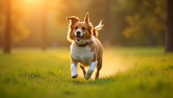 Medium-Sized Dog Trotting On Green Grass