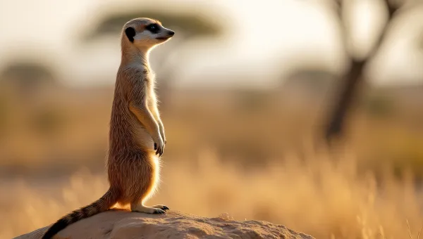 Meerkat Alert On Sandy Rock In Golden Light