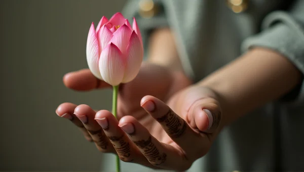 Mehndi Hand Gripping Lotus Stem Elegant Detail