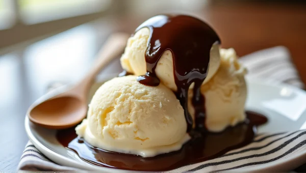 Melting Vanilla Ice Cream With Chocolate Syrup